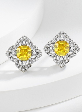 新款黄钻四叶草套豪镶满钻女士戒指项链耳环