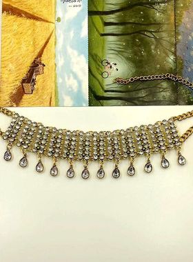 欧美时尚项圈项链复古夸张镶钻水晶吊坠水滴宝石流苏锁骨链项链女