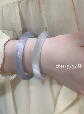 A级冰冰蓝白月光猫眼手镯女清透水光感仙女细条偏光镯子闺蜜礼物