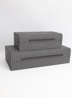 现代黑色网格收纳盒摆件收纳装饰样板房客厅茶几桌面玄关软装饰品