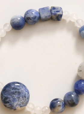 新中式 沧渊 天然蓝点石黑发晶玛瑙手串diy古风手饰手链