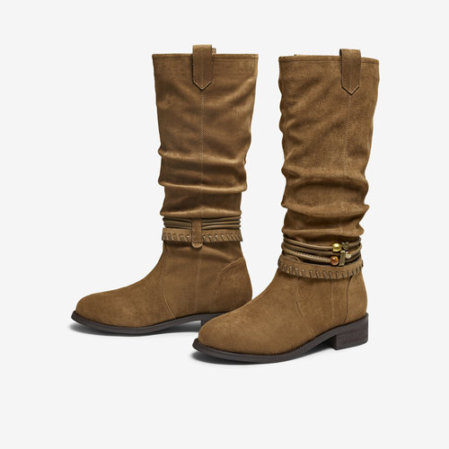 TATA他她长靴女2025冬季新款西部靴百搭时装靴户外堆堆靴CKU01DG5 - 图1