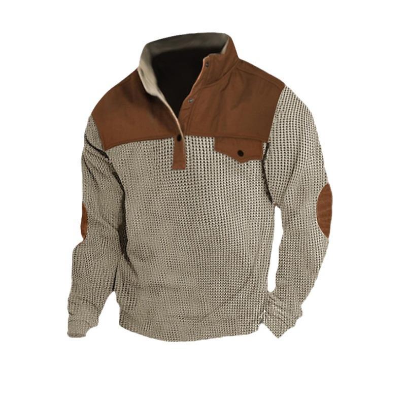 Men's Corn Button Stand Collar Long Sleeve Sweatshirt - 图3