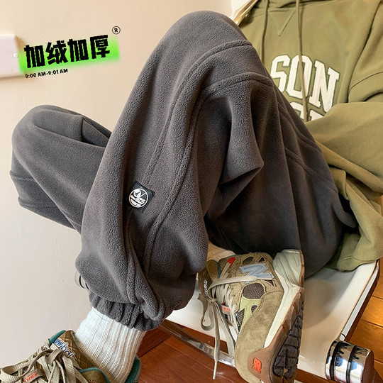 Fleece Hosen Herren Winter verdickte warme Sporthosen Fleece Joggpants Teenager Trendy Fußbindungen Freizeithosen