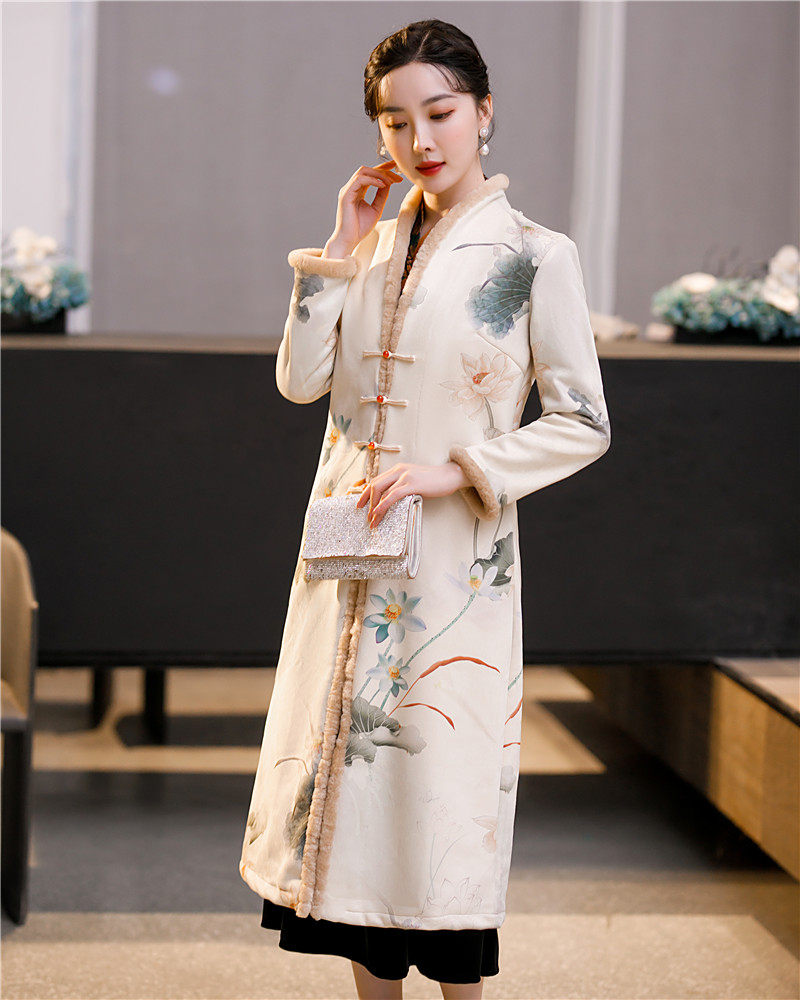 长款秋冬加绒长袖套装2021年旗袍 红舍旗袍