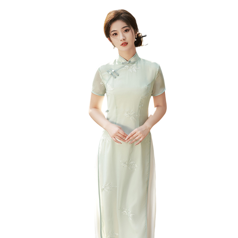 新中式奥黛旗袍2024年新款女夏改良连衣裙气质高端国风年轻款茶服 - 图3