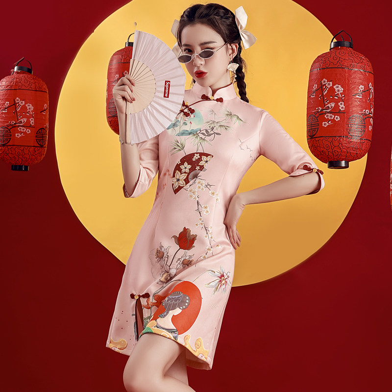 蚀骨旗袍2021年秋季新款复古连衣裙 红舍旗袍