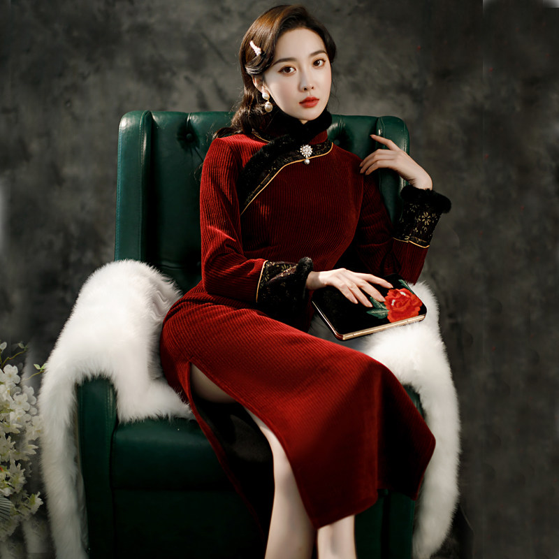 2021年秋冬季新款老上海长款旗袍 红舍旗袍