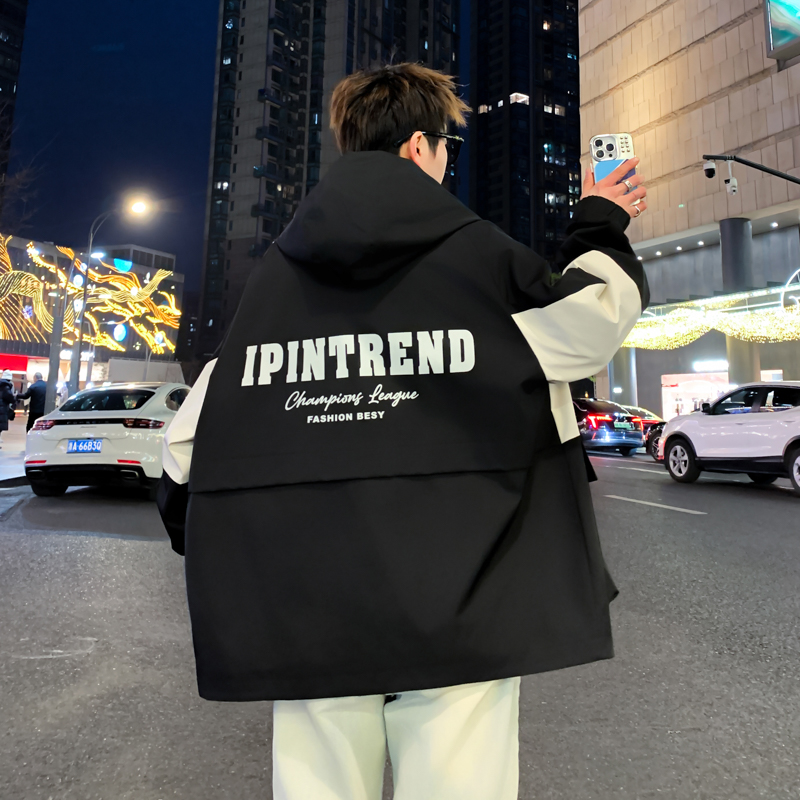 2025年秋季新款青少年冲锋衣连帽时尚潮流百搭宽松帅气休闲外套 - 图0