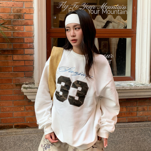 SANJATI 25FW 美式33数字迷彩贴布绣圆领加绒卫衣 - 图1