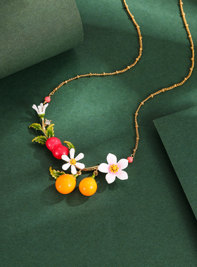 金桔圣女果花朵项链毛衣链小清新