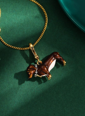 挂坠咖啡色腊肠狗小狗吊坠项链潮