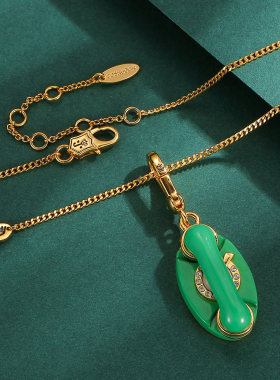 绿色电话机可打开吊坠项链毛衣链