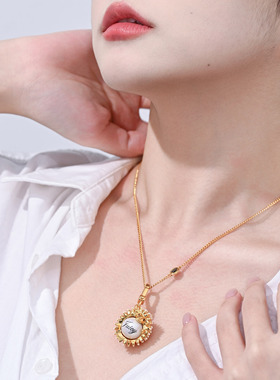 立体珐琅釉金色刺猬珍珠吊坠项链