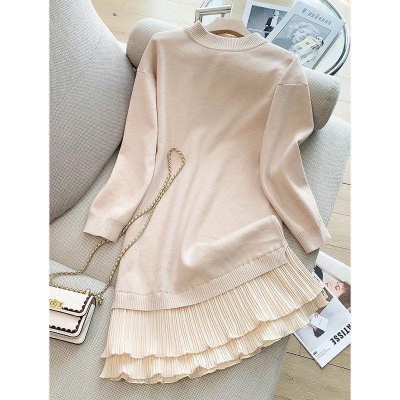 高级感配大衣百褶针织连衣裙女春秋2025新款法式内搭打底毛衣裙子,淘宝优惠券,粉丝福利购,淘宝优惠卷