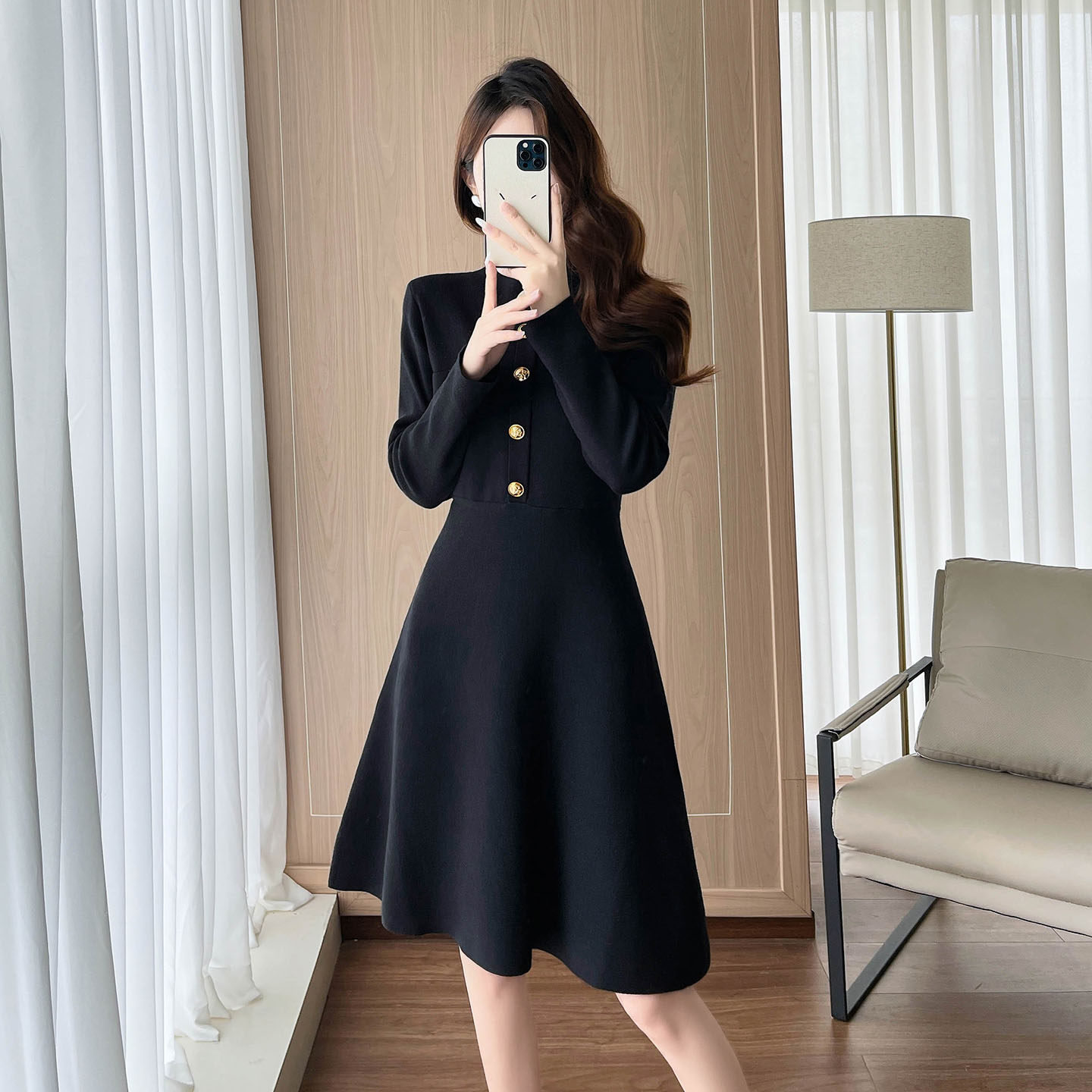 高级感超好看针织连衣裙女秋冬收腰显瘦A字裙内搭打底毛衣小黑裙,淘宝优惠券,粉丝福利购,淘宝优惠卷