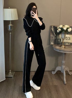 气质显瘦加绒卫衣阔腿裤两件套女