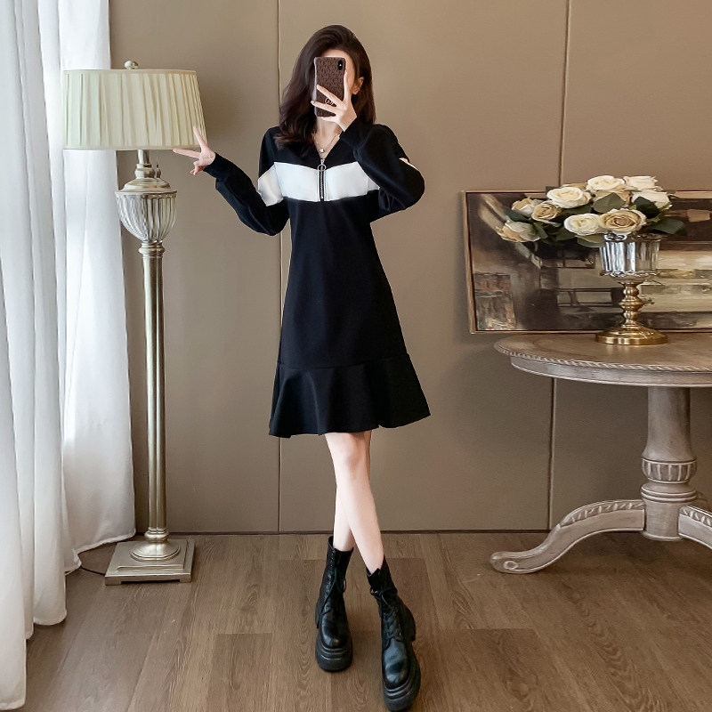 赫本风卫衣裙子女秋季2025年新款欧货潮中长款气质显瘦鱼尾连衣裙,淘宝优惠券,粉丝福利购,淘宝优惠卷