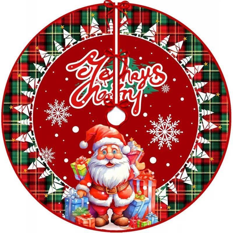 Christmas Tree Skirt Santa Claus Large Red Plaid Tree Xmas T - 图2