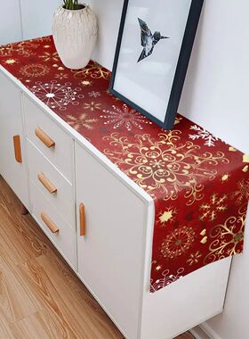 Christmas Snowflake Texture Linen Table Runners Wedding Deco