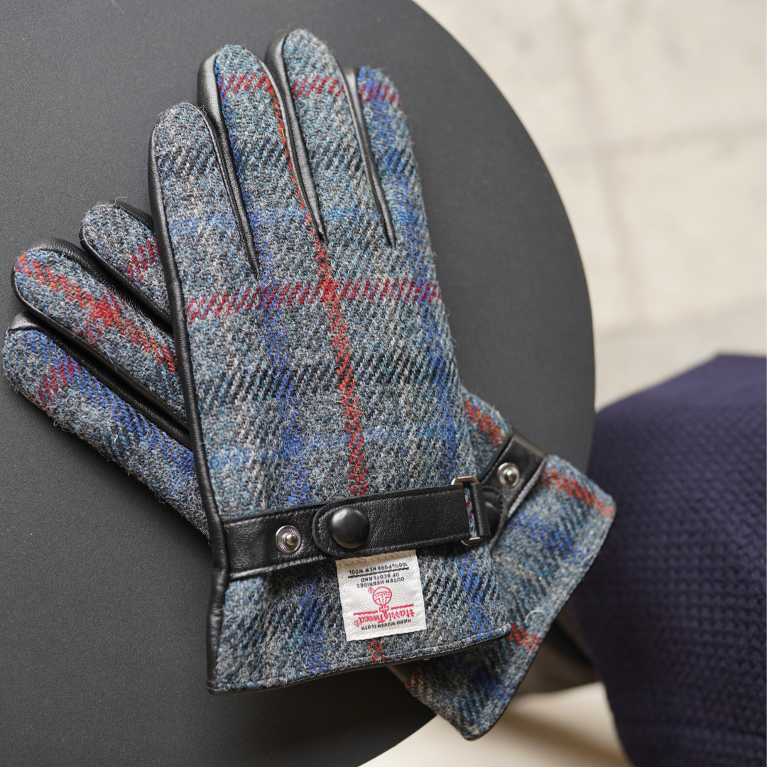 蓝灰色格纹英国进口Harris Tweed哈里斯粗花呢大衣西装手工羊毛料 - 图0