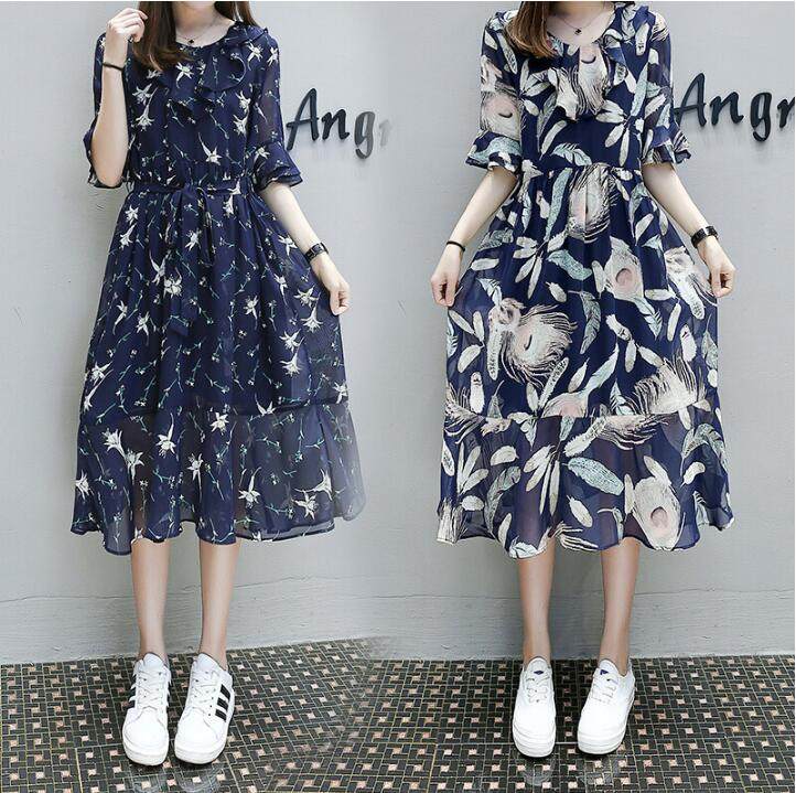 孕妇碎花宽松大码200斤胖mm雪纺 himibaby连衣裙