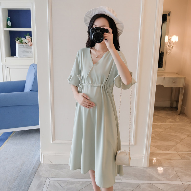 孕妇长款过膝2021新款潮妈连衣裙 himibaby连衣裙