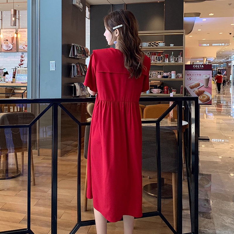 孕妇装夏装洋气长款夏天收腰连衣裙 himibaby连衣裙