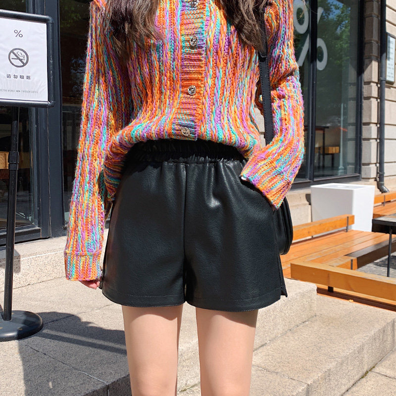 皮短裤2020年秋季新品高腰显瘦皮裤 夏奈莉休闲裤