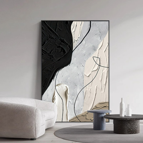 新现代简约客厅挂画沙发背景墙抽象风装饰画显肌理落地画玄关壁画 - 图0
