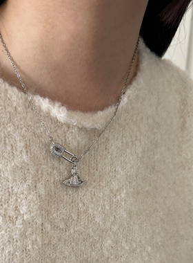 土星镶钻宇宙星球别针锁骨链