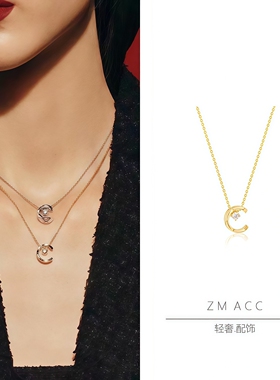 菱格纹水冰月项链锁骨链男女款