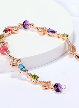 女镀金仿彩宝奢华气质扇形手链