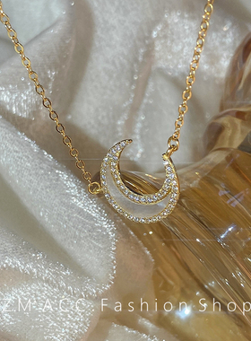 法式时尚风纯银白贝母月亮项链