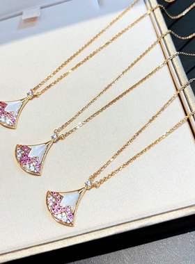 ins风女锁骨链粉色百搭扇形项链