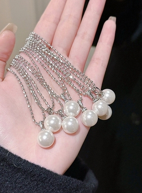 可拆卸吊坠女澳白珍珠长款锁骨链