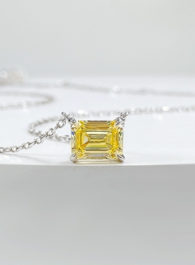 纯银女6*8mm方钻黄钻项链锁骨链