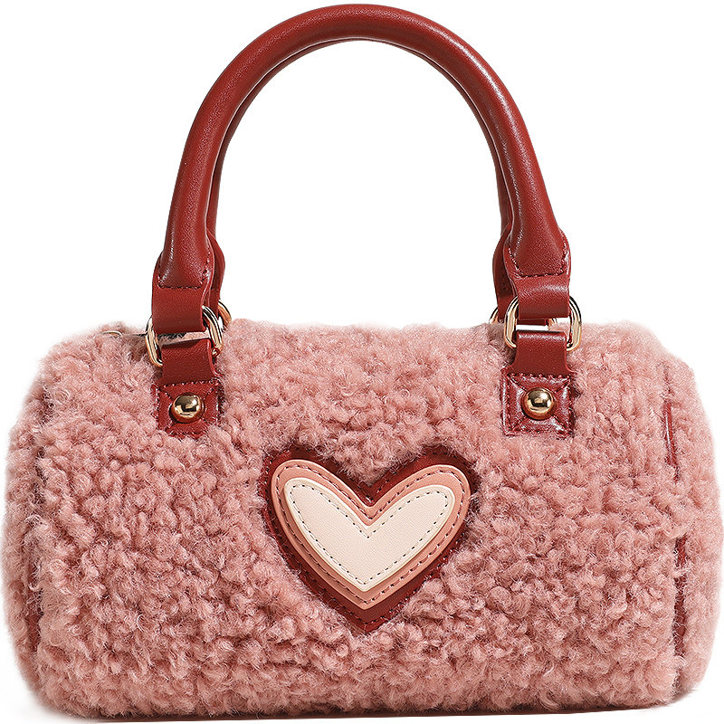 爱路喜冬季羊羔毛粉色毛毛包女可爱毛绒波士顿包毛茸茸手提斜挎包,淘宝优惠券,粉丝福利购,淘宝优惠卷