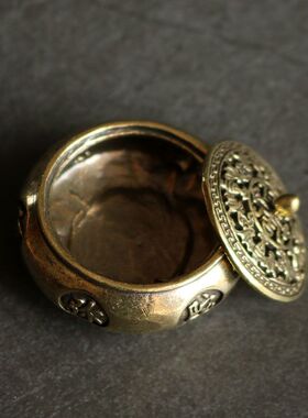 实心纯黄铜办公桌面小摆件香炉香摆插香古铜工艺品礼品手把玩件