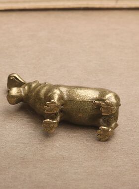 青铜河马摆件黄铜实心河马手把件复古铜器中式客厅书房装饰品摆设