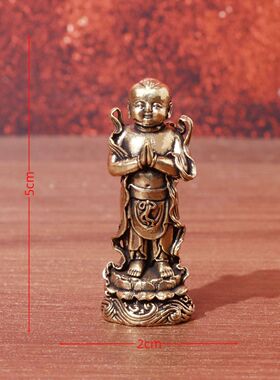 黄铜金童玉女摆件善财童子龙女佛像童男童女一对铜像家居装饰摆设
