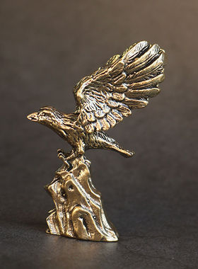 复古实心纯黄铜办公桌面车载小摆件飞鹰老鹰鸟茶宠工艺品手把玩件