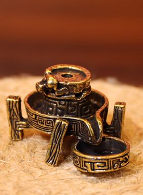 黄铜时来运转石磨摆件仿古铜老鼠推磨香插香座创意铜磨台磨盘摆饰