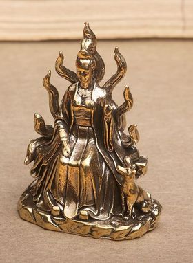 黄铜青丘九尾狐仙供奉神像桌面小摆件工艺品手把件装饰品造景礼品