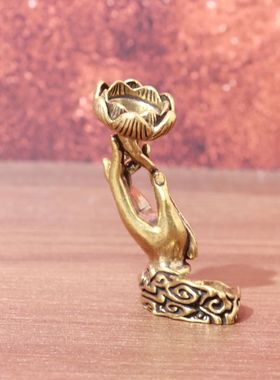 纯铜倒流香佛手莲花小摆件实心黄铜香架香托禅意茶道桌面茶台摆件