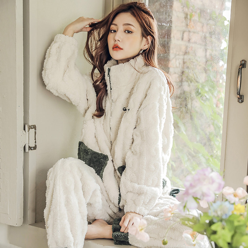 月子服秋冬季款11月份12珊瑚绒睡衣 欧美妃家居服套装