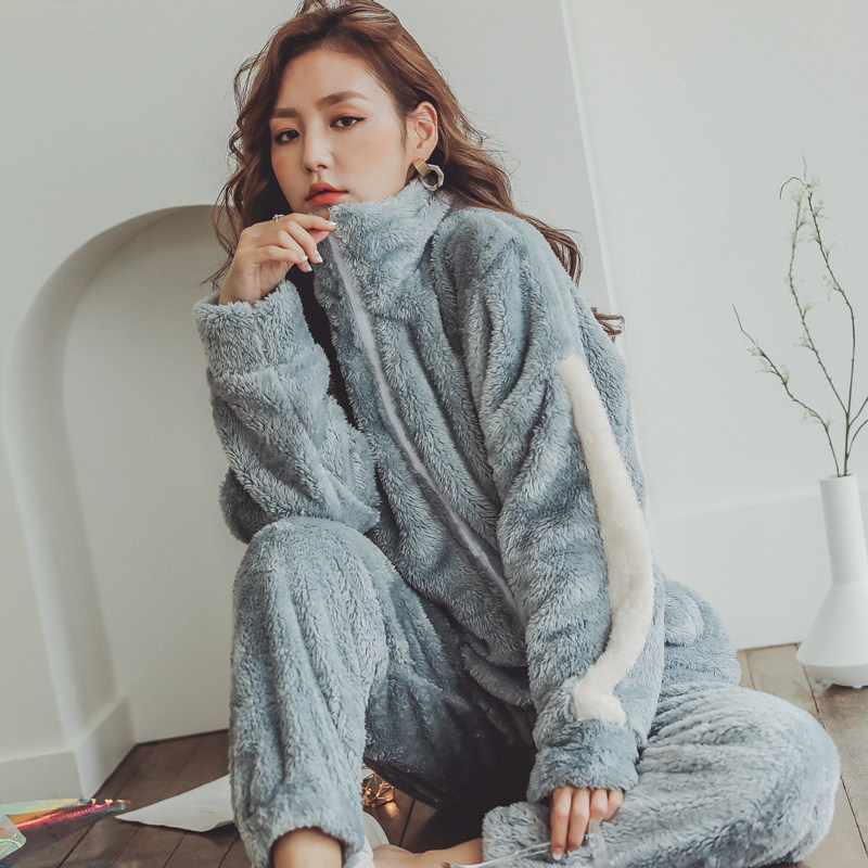 月子服秋冬季天产后加厚法兰可睡衣 欧美妃家居服套装