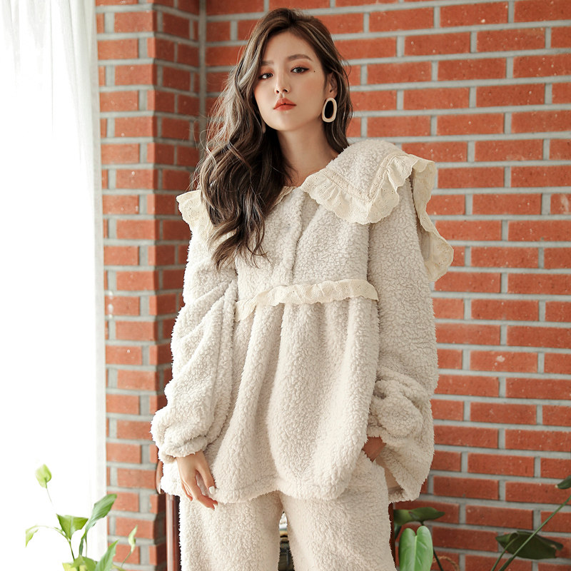 月子服秋冬季款加厚珊瑚绒孕妇睡衣 欧美妃家居服套装