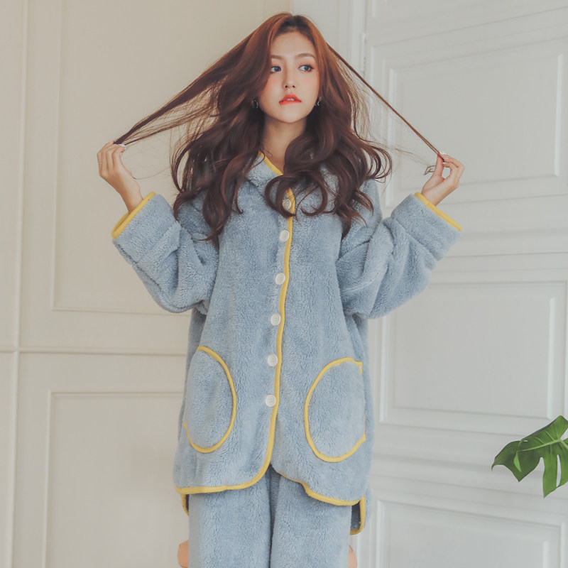 月子服秋冬季珊瑚绒产后喂奶睡衣 欧美妃家居服套装