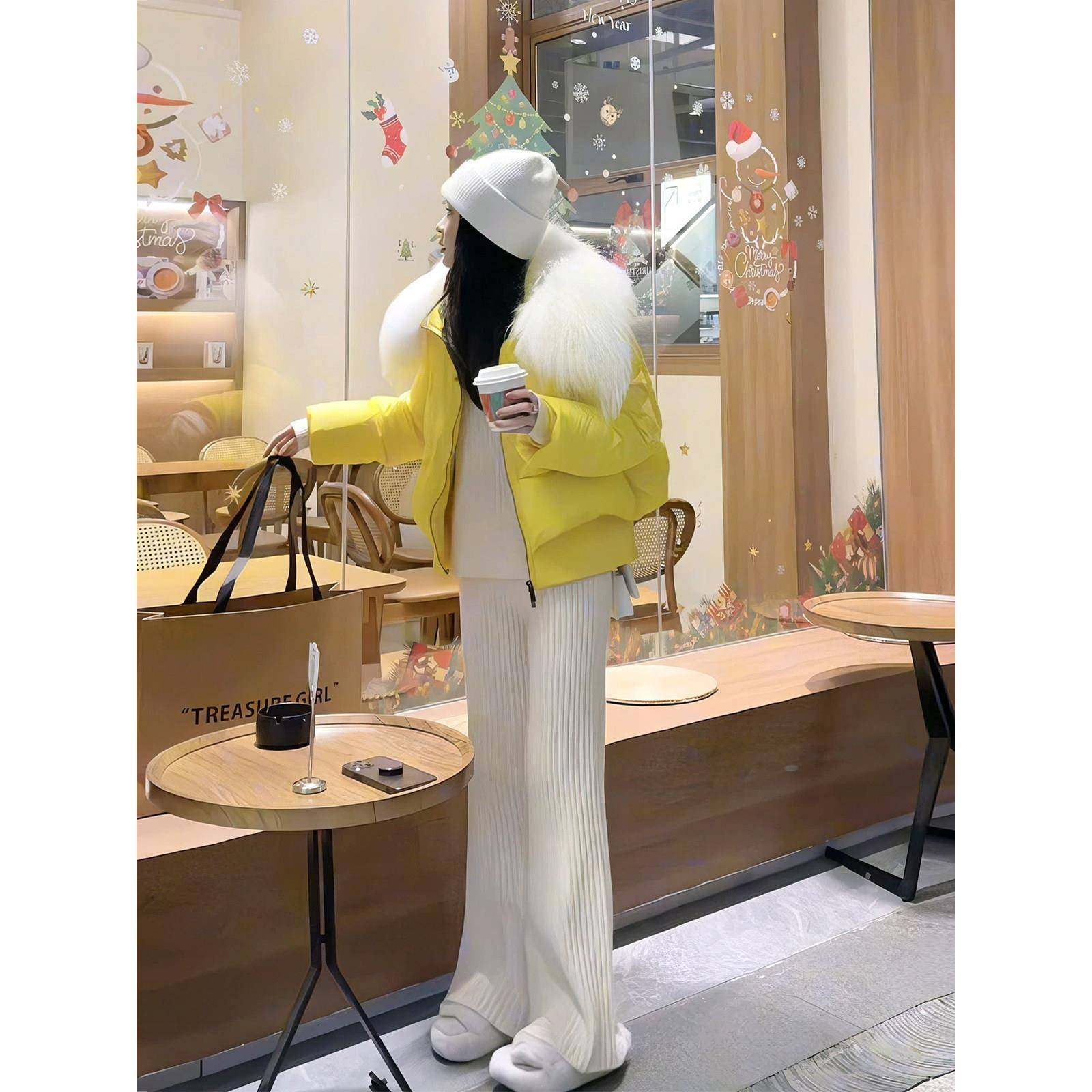 时尚高级感大毛领外套女2025年冬季新款洋气显瘦百搭短款羽绒棉服,淘宝优惠券,粉丝福利购,淘宝优惠卷